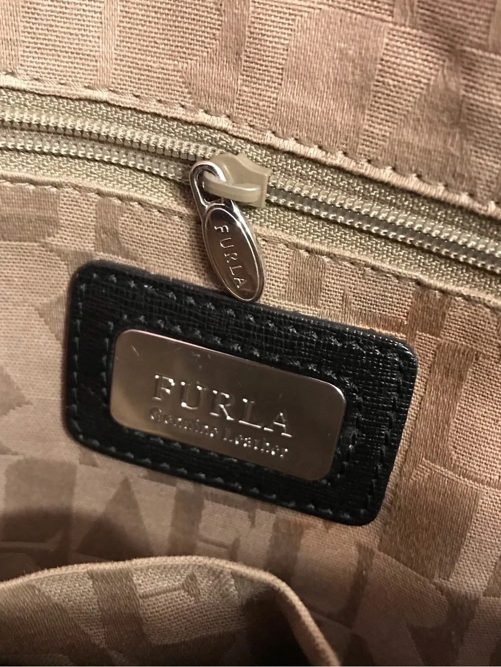 Furla black saffiano leather satchel handbag